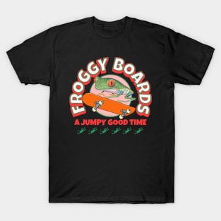 Funny Cute Red Eyed Tree Frog Riding Skateboard T-Shirt